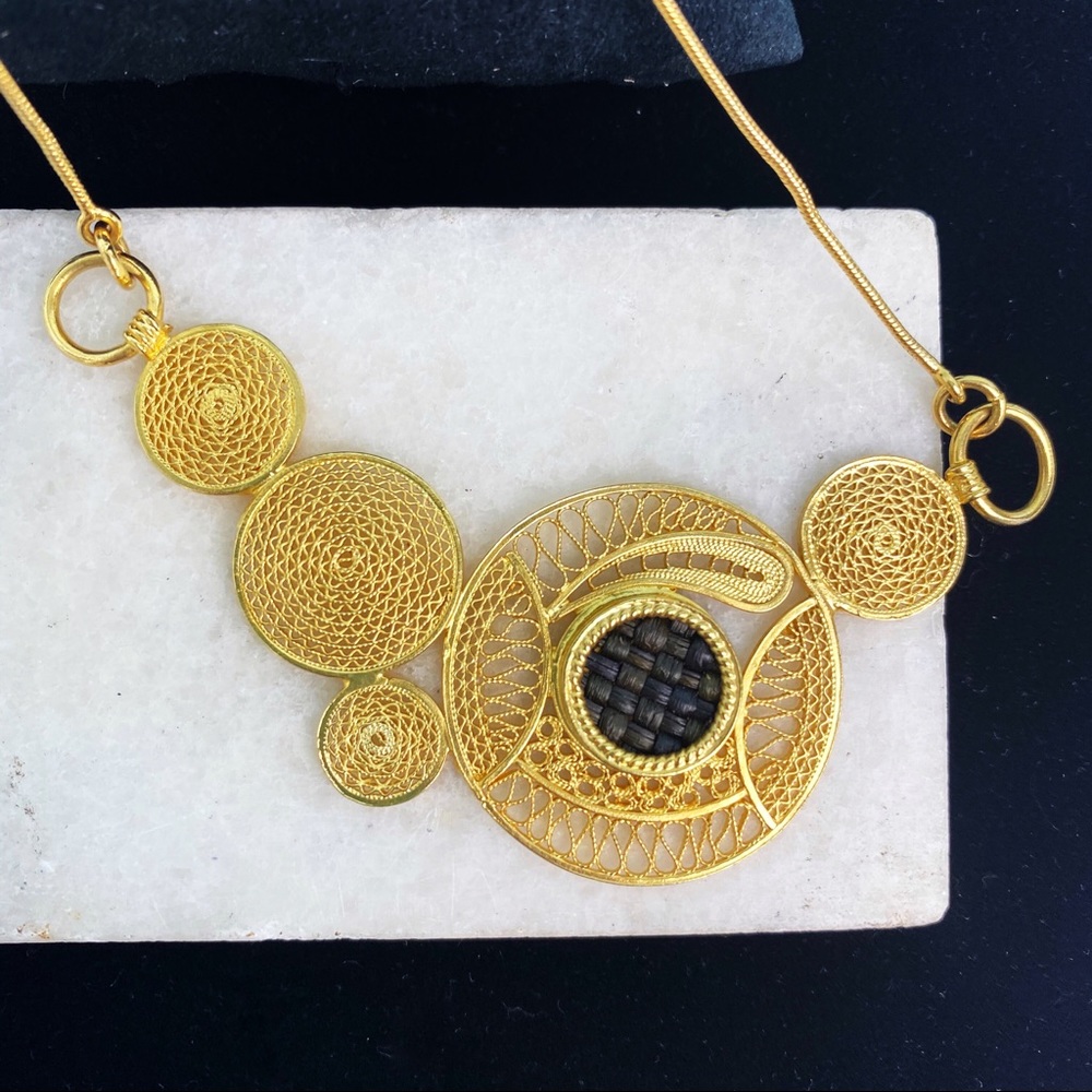 Geometric Gold Mesh Bib Statement Necklace